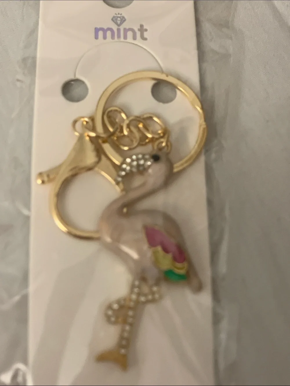 Mint Enamel Flamingo Keyring in Pink, Gold & Multicolor